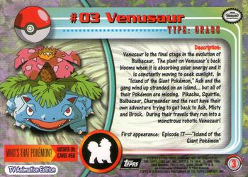 1999 Topps Pokemon TV Animation Edition Series 1 - Black Topps Logo #3 Venusaur Back