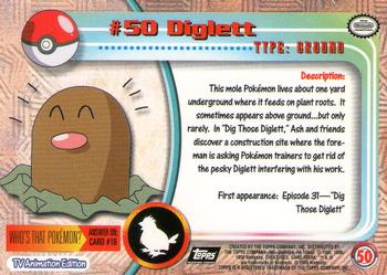 1999 Topps Pokemon TV Animation Edition Series 1 - Black Topps Logo #50 Diglett Back