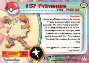 1999 Topps Pokemon TV Animation Edition Series 1 - Black Topps Logo #57 Primeape Back