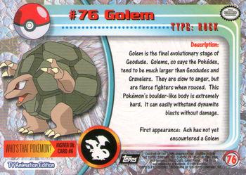 1999 Topps Pokemon TV Animation Edition Series 1 - Black Topps Logo #76 Golem Back