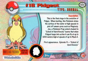 1999 Topps Pokemon TV Animation Edition Series 1 #18 Pidgeot Back