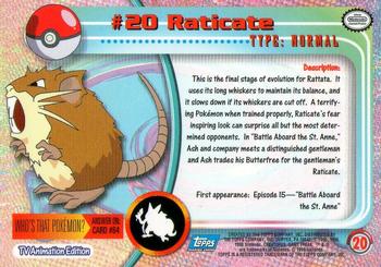 1999 Topps Pokemon TV Animation Edition Series 1 #20 Raticate Back
