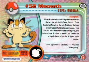 1999 Topps Pokemon TV Animation Edition Series 1 #52 Meowth Back