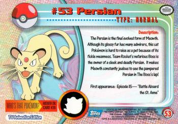 1999 Topps Pokemon TV Animation Edition Series 1 #53 Persian Back