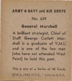 1942 Army, Navy and Air Corps (R18) #639 General Marshall Back