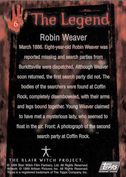1999 Topps Blair Witch Project #6 Robin Weaver - The Legend Back