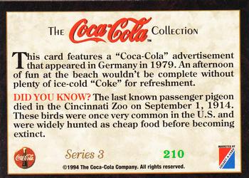 1994 Collect-A-Card Coca-Cola Collection Series 3 #210 Afternoon of fun at the beach, 1979 Back