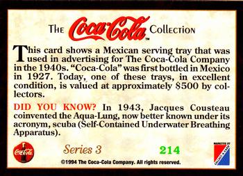 1994 Collect-A-Card Coca-Cola Collection Series 3 #214 Mexican serving tray, 1940s Back