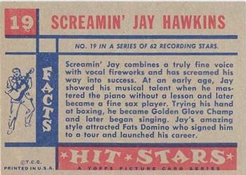 1957 Topps Hit Stars #19 Screamin' Jay Hawkins Back