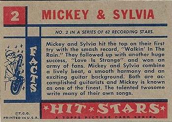 1957 Topps Hit Stars #2 Mickey & Sylvia Back