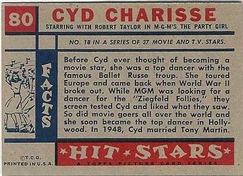 1957 Topps Hit Stars #80 Cyd Charisse Back