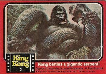 1976 Topps King Kong #3 Kong battles a gigantic serpent! Front