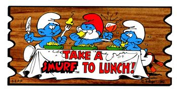 1982 Topps Smurf Supercards #10 Taks a smurf to lunch! Front