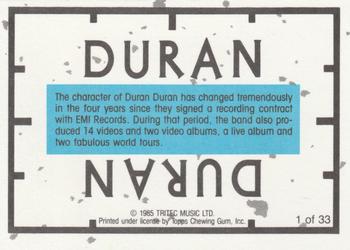1985 Topps Duran Duran #1 Duran Duran - Roger Taylor / John Taylor Back