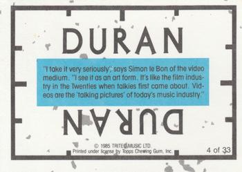 1985 Topps Duran Duran #4 Duran Duran - Roger Taylor Back