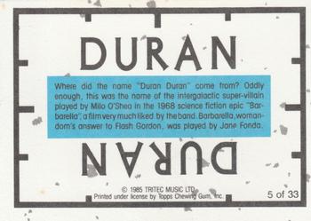 1985 Topps Duran Duran #5 Duran Duran - Roger Taylor / John Taylor Back