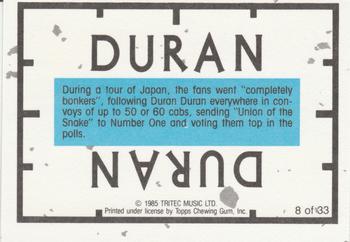 1985 Topps Duran Duran #8 Duran Duran - John Taylor Back