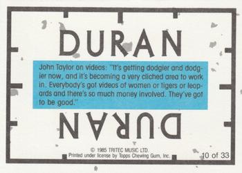 1985 Topps Duran Duran #10 Duran Duran - Nick Rhodes Back