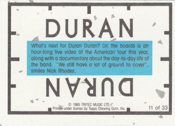 1985 Topps Duran Duran #11 Duran Duran - Simon Le Bon Back