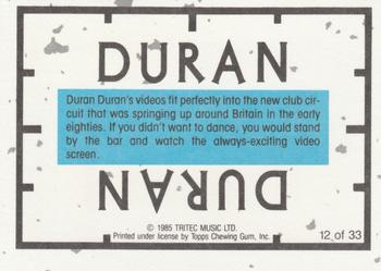 1985 Topps Duran Duran #12 Duran Duran - Andy Taylor Back