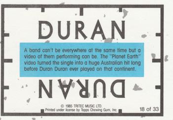 1985 Topps Duran Duran #18 Duran Duran - Nick Rhodes Back