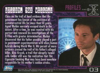 1996 Topps The X-Files Season Three #3 Mulder, Fox William Back