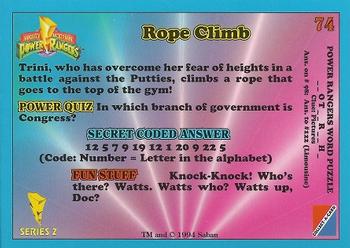 1994 Collect-A-Card Mighty Morphin Power Rangers Series 2 Retail #74 Rope Climb Back
