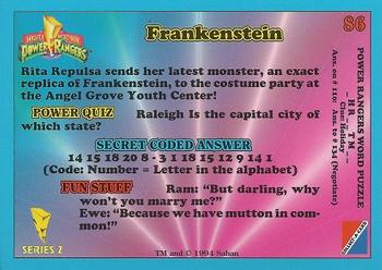 1994 Collect-A-Card Mighty Morphin Power Rangers Series 2 Retail #86 Frankenstein Back
