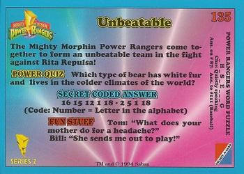 1994 Collect-A-Card Mighty Morphin Power Rangers Series 2 Retail #135 Unbeatable Back