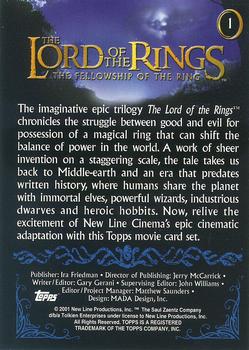 2001 Topps Lord of the Rings: The Fellowship of the Ring #1 The Legend Comes to Life Back