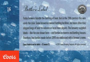 1995 Coors #16 Bottler's Label Back