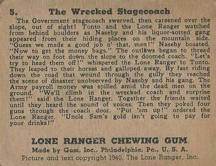 1940 Gum Inc. Lone Ranger (R83) #5 The Wrecked Stagecoach Back