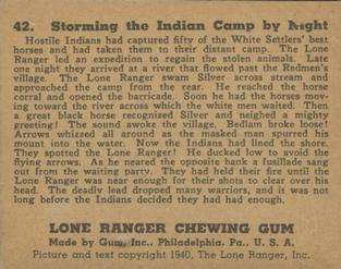 1940 Gum Inc. Lone Ranger (R83) #42 Storming the Indian Camp by Night Back