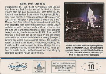 1991 Space Ventures Space Shots Moon Mars #10 Alan L. Bean - Apollo 12 Back