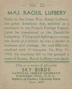 1934 National Chicle Sky Birds (R136) #22 Maj. Raoul Lufbery Back