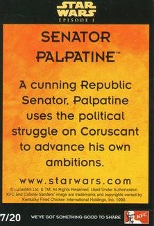 1999 KFC Star Wars Episode 1 (UK) #7 Senator Palpatine Back