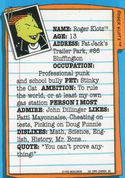 1993 Topps Nicktoons - Stickers #7 Roger Back