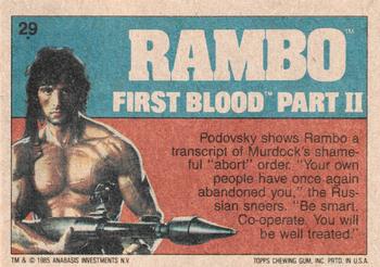 1985 Topps Rambo First Blood Part II #29 Words of Betrayal Back