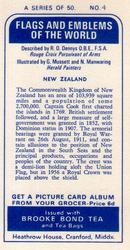 1967 Brooke Bond Flags and Emblems of the World #4 New Zealand Back