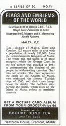 1973 Brooke Bond Flags and Emblems of the World #19 Malta Back