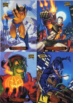 1994 Fleer Marvel Masterpieces Hildebrandt Brothers - 4-Card Panel Promos #NNO Wolverine / War Machine / Green Goblin / Venom Front