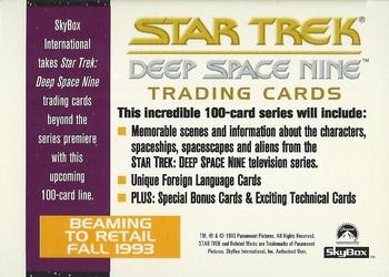1993 SkyBox Star Trek: Deep Space Nine Premier #NNO Star Trek DS9 Promo Back