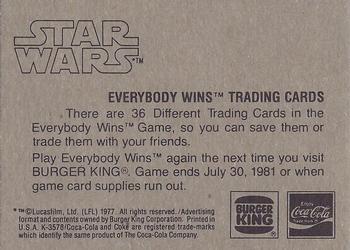 1980 Burger King Star Wars #NNO Luke Disguised as a Stormtrooper! Back