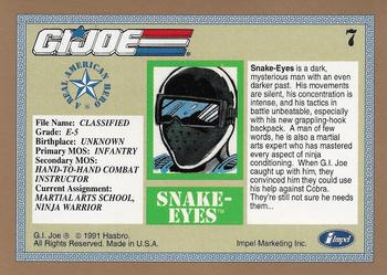 1991 Impel G.I. Joe Gold Border Hall of Fame #7 Snake-Eyes Back