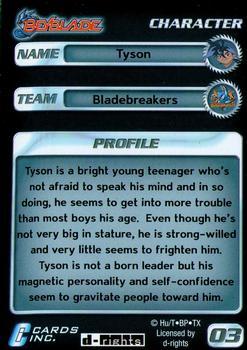 2003 Cards Inc. Beyblade - Foil #3 Tyson - Character Back