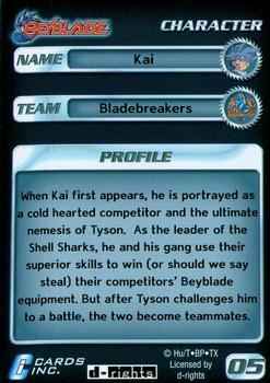 2003 Cards Inc. Beyblade - Foil #5 Kai - Character Back