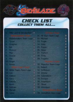 2003 Cards Inc. Beyblade - Foil #72 Check List Front