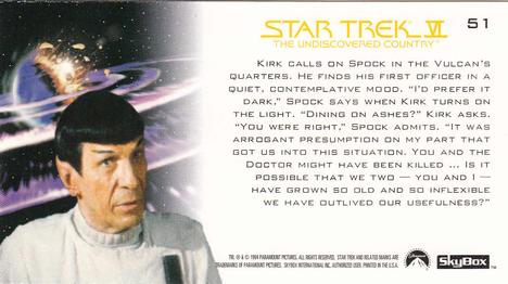 1994 SkyBox Star Trek VI The Undiscovered Country Cinema Collection #51 Dining On Ashes Back