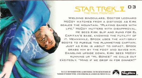 1994 SkyBox Star Trek V The Final Frontier Cinema Collection #03 Dropping In Back