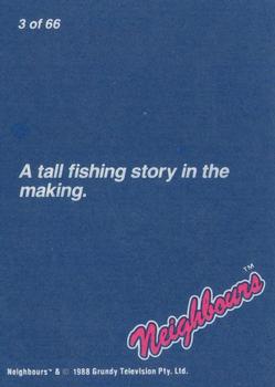 1988 Topps Neighbours Series 1 #3 A tall fishing story in the making. Back